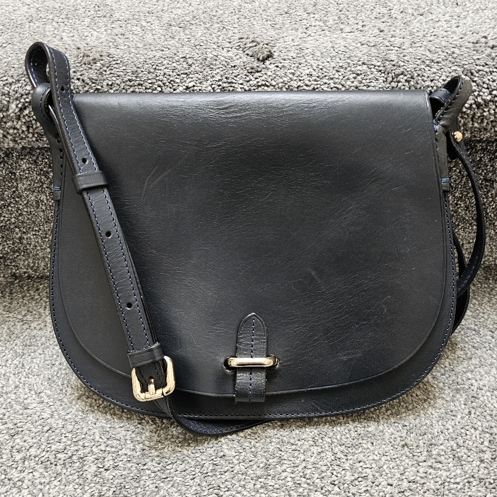 Celine Lefebure Emma Saddle Leather Crossbody Bag Navy Blue Euc